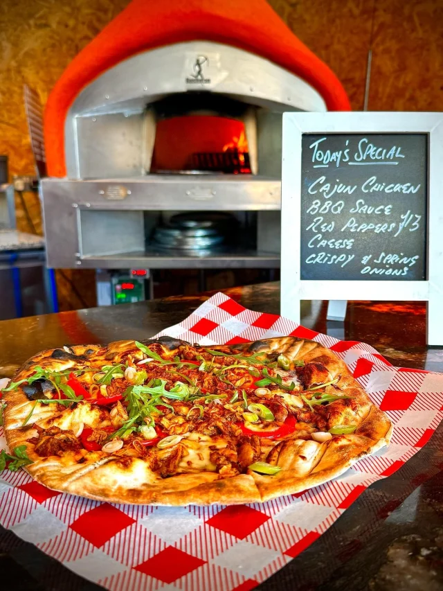 🔥 Pizza Special is Back – with a Twist! 🍕
This week’s favourite is turning up the heat:

As we sold out last week with it ! We are going in again with Cajun Chicken on a BBQ base, topped with Pickled Chillies and Crispy Onions – all fresh from our wood-fired oven. Smoky, spicy, and absolutely loaded with flavour 🌶🔥

💥 It’s got extra kick this time – and they will sell out.

🕔 Open 5–9pm | Friday & Saturday only
🍻 Cold drinks. Hot pizza. What more do you need?

📍 Grab yours before they’re gone!